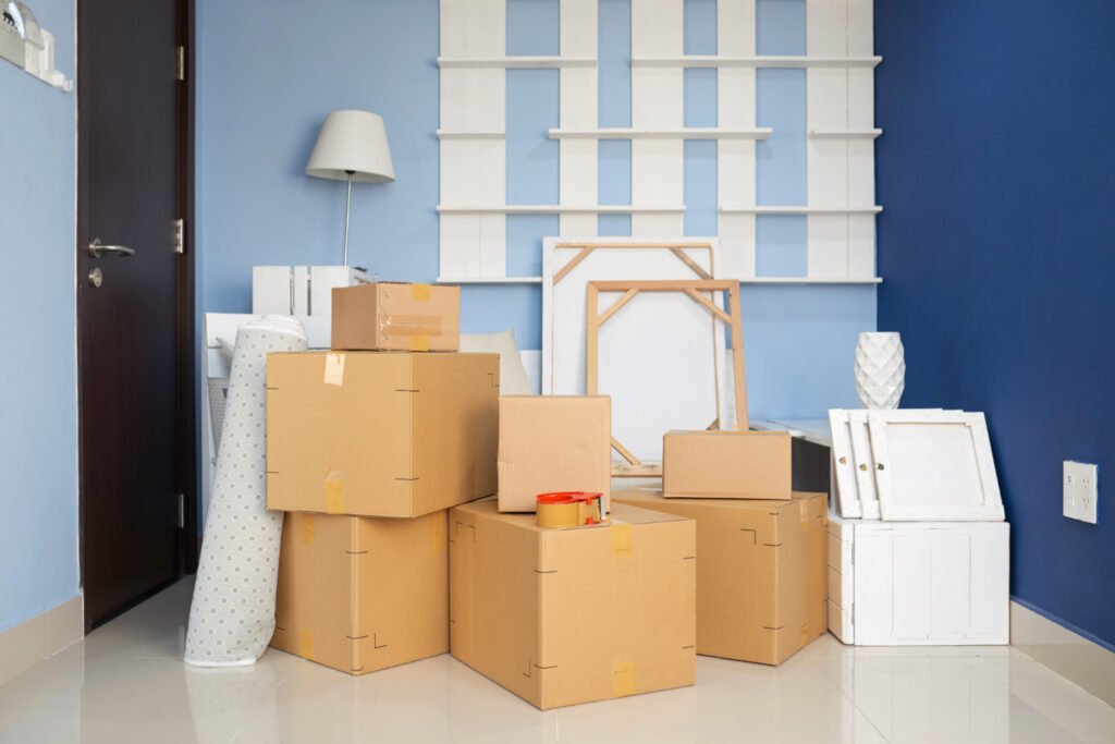 Household storage unit holding furniture and boxes during a home move in Abu Dhabi