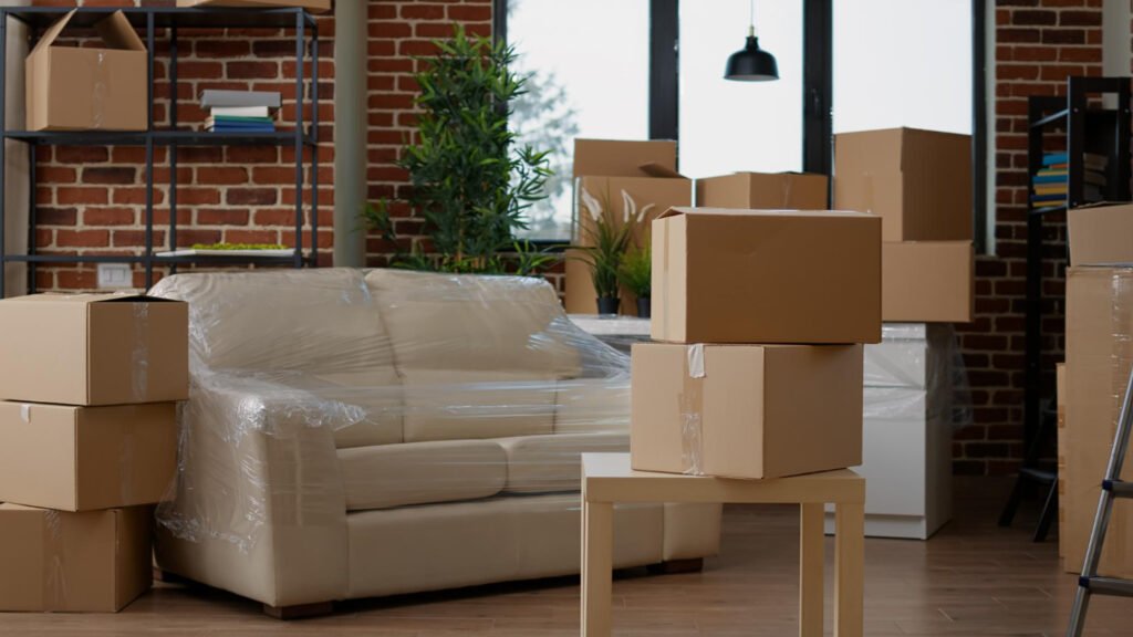 Household storage unit holding furniture and boxes during a home move in Abu Dhabi